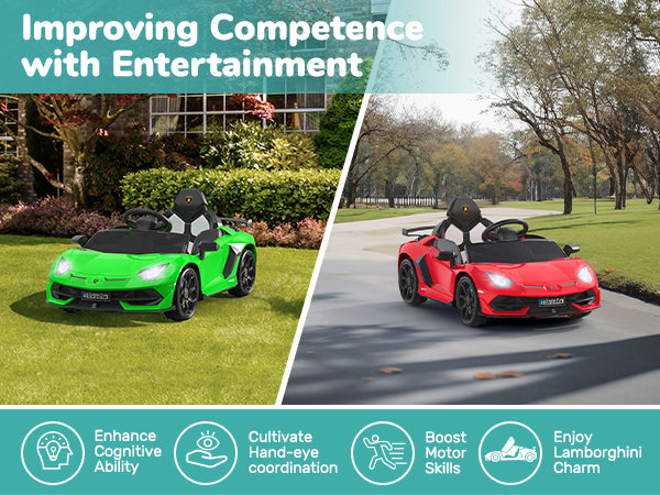 TEOAYEAH Ride On Car 12V Licensed Lamborghini SVJ Electric Vehicles, 12V7Ah Battery Powered Roadster with Parent Control, Spring Suspension, Sound System, LED Light, Hydraulic Doors, Music