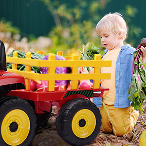 Kids Ride on Tractor with Remote Control, 12V Battery Powered Electric Tractor for Kids Bluetooth Music/USB, 3-Gear-Shift, Safety Belt, 25W Dual Motors, 7-LED Lights