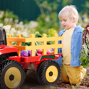 TEOAYEAH 2x35W Powerful Motors EVA Tires Ride on Tractor with Parent Control, 12V 7Ah Kids Electric Tractor Blutooth Music&USB, Detachable Trailer, Safety Belt, 7-LED Lights